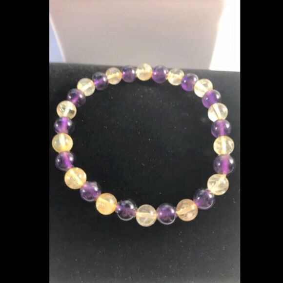 Amethyst & Citrine Beaded Stretch Bracelet - 6mm - Picture 3 of 4